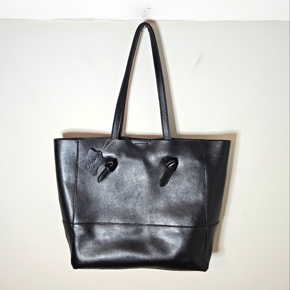 Co Lab Black Leather Market Tote Knots Straps Shoulder Bag - Picture 1 of 7